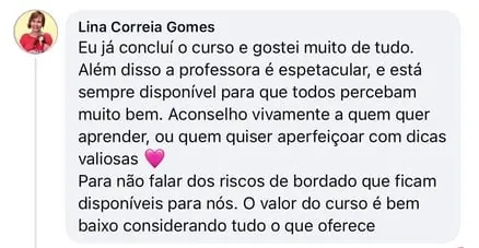 Depoimento de aluna sobre o valor do curso