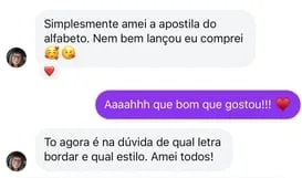 Print de mensagem de cliente que comprou a apostila do alfabeto