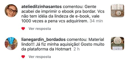 Comentários de alunas sobre o ebook