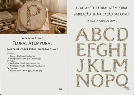 Alfabeto Floral para Bordado Livre — riscos das 26 letras em estilo floral autoral