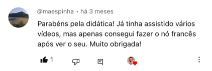 Comentário de aluna sobre as aulas